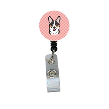 CAROLINES TREASURES Checkerboard Pink Corgi Retractable Badge Reel BB1255BR